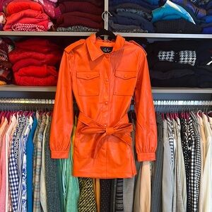 LA Coalition orange faux leather 4 pocket front snap closure size S NWT